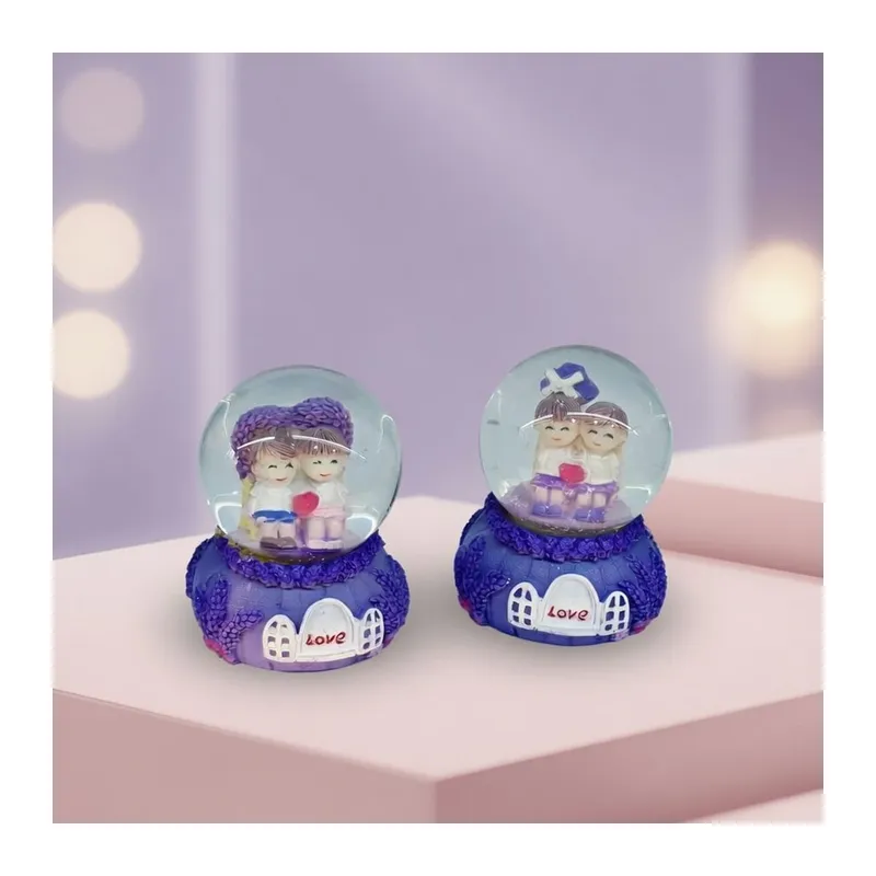 Işıklı Mini Boy Kar Küresi - Pilli - Romantik Çift Temalı - Hediyelik