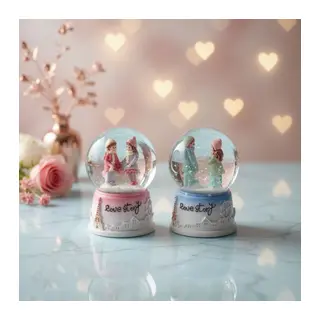 Love Story Mini Kar Küresi - Işıklı - 7x4 cm - Pilli Romantik Hediye