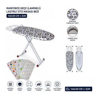Ranforce Keçe Ütü Masası Bezi - Lastikli - Lamineli - 140x50 cm