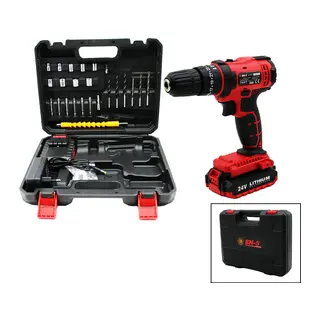 Kırmızı Renk Şarjlı Matkap Seti - 1350 RPM - Çantalı - 24W