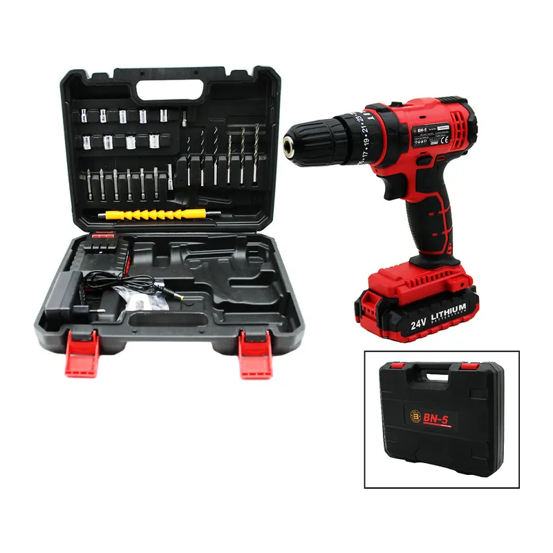 Kırmızı Renk Şarjlı Matkap Seti - 1350 RPM - Çantalı - 24W