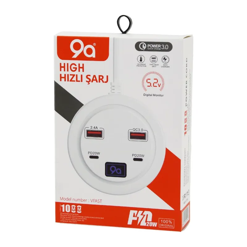 3.0 Hızlı Şarj Seti - 4 Girişli - PD20W Destekli - Dijital Ekran