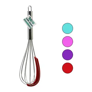 Krom Saplı Çelik Metal Çırpıcı - Renkli Silikon Kazıyıcılı - 30 cm