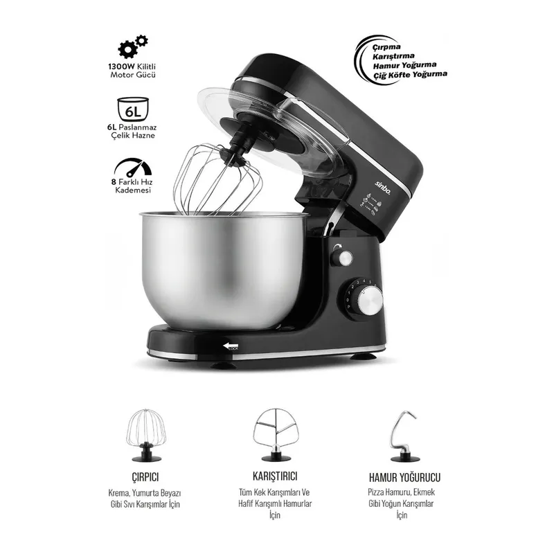 Sinbo Standlı Mikser - Siyah Renk - 6 Litre Hazne