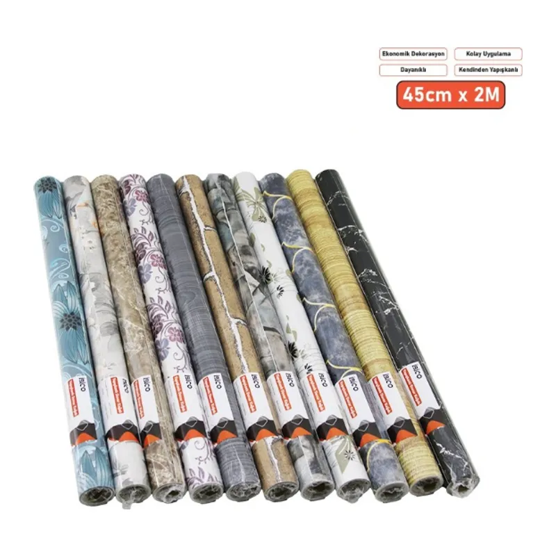 Desenli Folyo Duvar Kağıdı - 2 m x 45 cm - Karışık Desenler - Kendinden Yapışkanlı