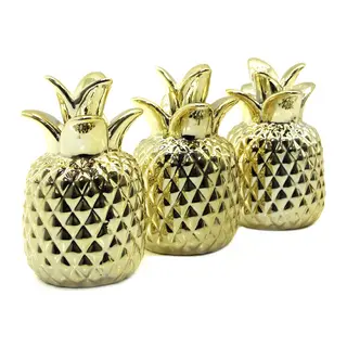 Ananas Tasarımlı Biblo - Mini Boy - Seramik - Parlak Altın - Dekoratif Süs