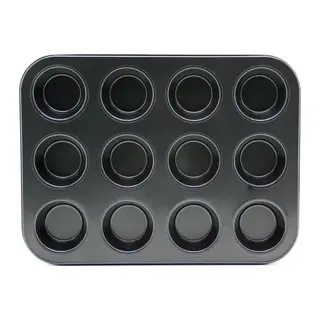 12'li Muffin Kek Kalıbı - Metal - Siyah