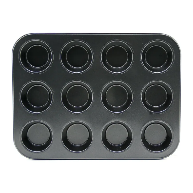 12'li Muffin Kek Kalıbı - Metal - Siyah