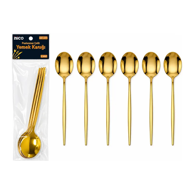 6 Parça Yemek Kaşığı Seti - Gold Renk - Paslanmaz Çelik