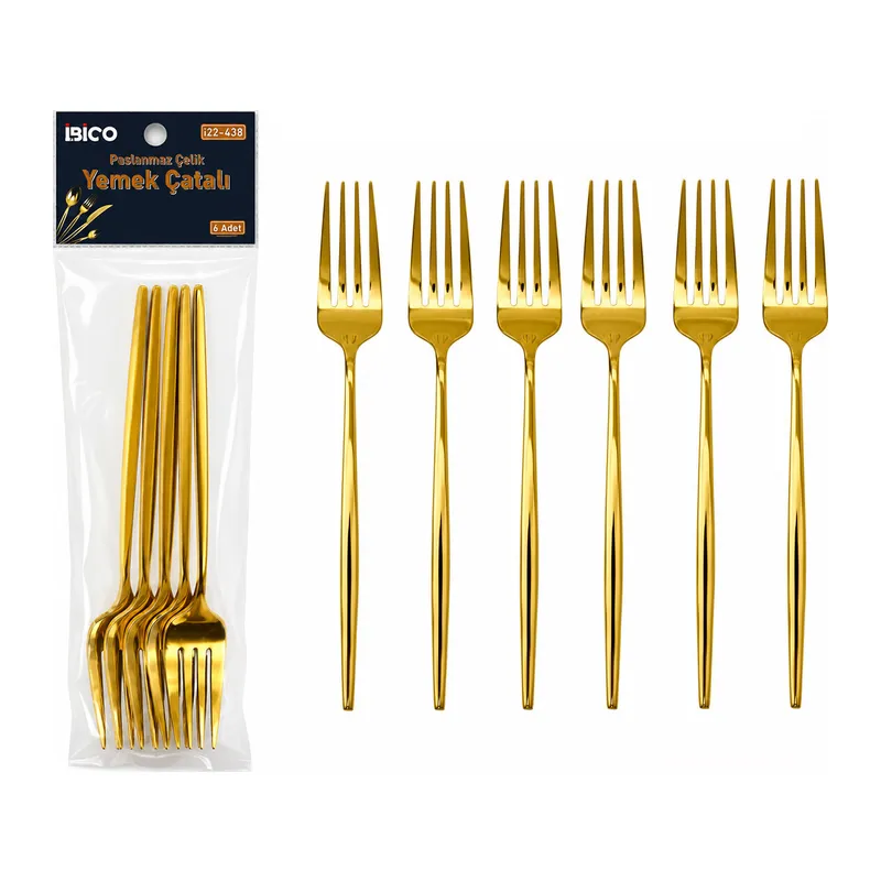 6 Parça Yemek Çatalı Seti - Gold Renk - Paslanmaz Çelik