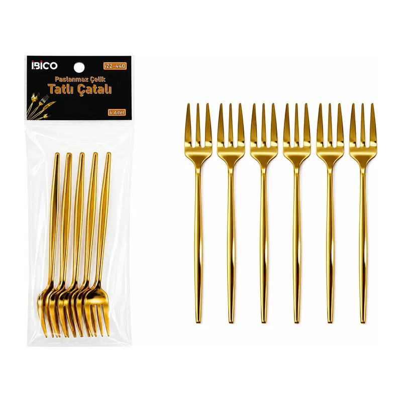 6 Parça Tatlı Çatalı Seti - 13 cm - Gold Renk