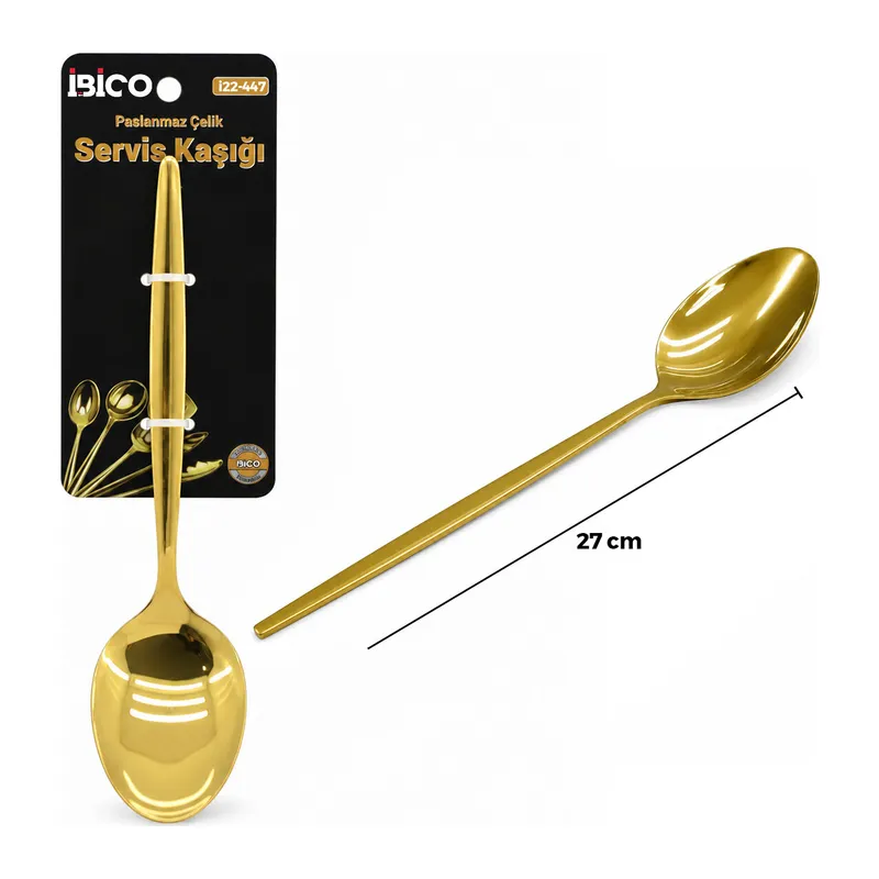 Metal Servis Kaşığı - Gold Renk - 27 cm