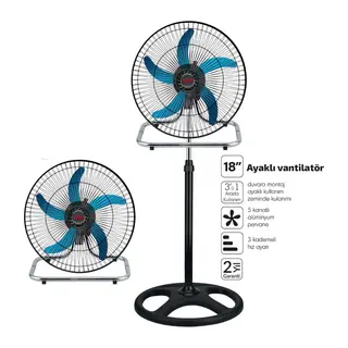 Sanayi Tipi Ayaklı Vantilatör - 5 Metal Kanatlı - 18 İnç 46 cm