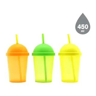 Pipetli Bardak - 450 ml - Şeffaf Renkli - Plastik
