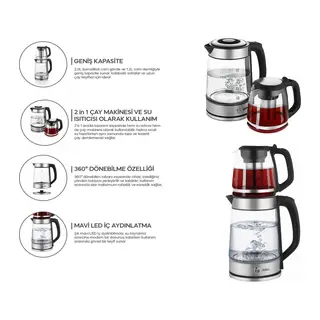 Sinbo 2'si 1 Arada Çaycı - Kettle - 2.0L + 1.2L Kapasite - Cam Gövde