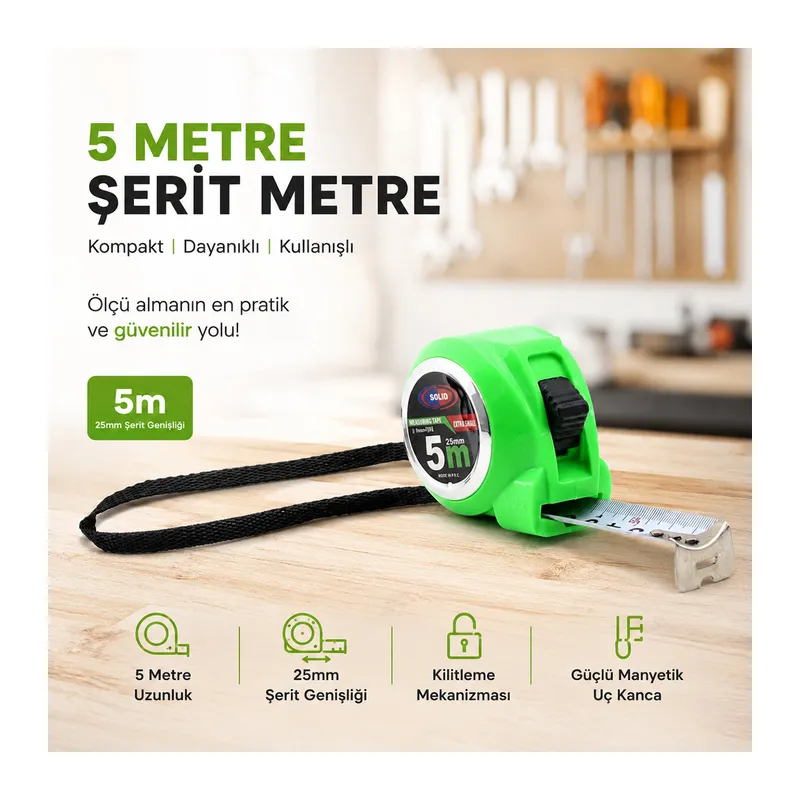 Şerit Metre - 5 Metre Uzunluk - Manyetik Uç