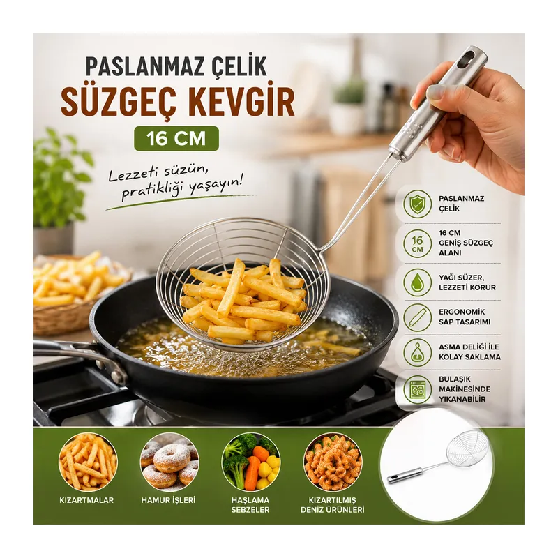 Metal Kevgir - Paslanmaz Çelik - 16 cm