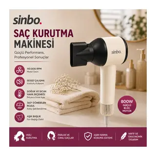 Sinbo Saç Kurutma Makinesi - Pembe Renk - 3 Kademeli Hız ve Sıcaklık