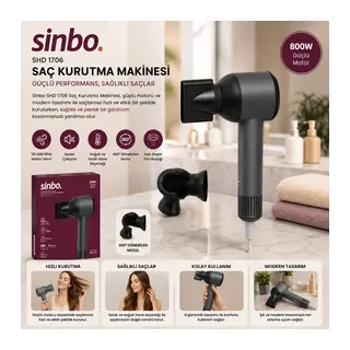 Sinbo Saç Kurutma Makinesi - Gri Renk - Sessiz Çalışma Özelliği