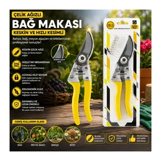 Çelik Ağızlı Bağ Makası - Güvenli Kilit Sistemi - Ergonomik Kulp