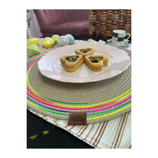 DecoHandy 39cm Neon Renkli Şeritli Jüt Örme Supla Amerikan Servis