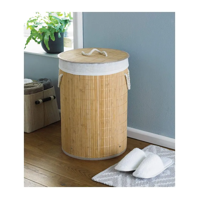 DecoHandy Yuvarlak Bambu Kirli Sepeti