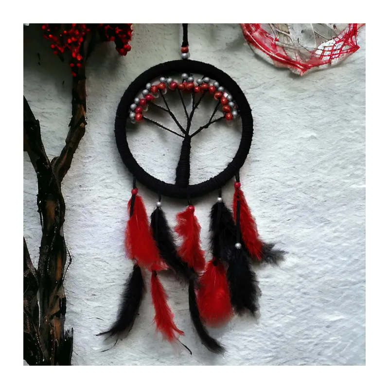 Siyah Kırmızı Hayat Ağacı Dream Catcher