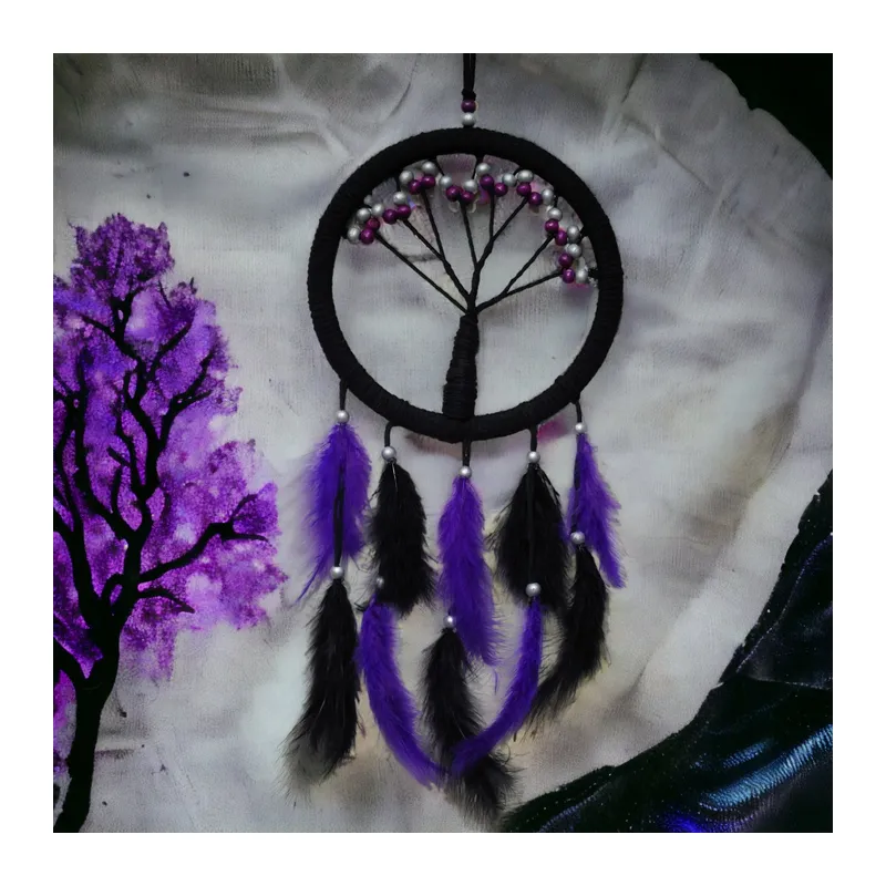 Mor İncili Hayat Ağacı Dream Catcher