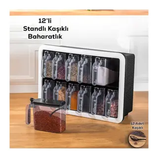 12'li Standlı Kaşıklı Baharatlık Seti