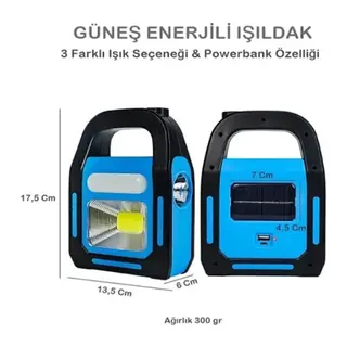 Güneş Enerjili Işıldak ve Powerbank Özellikli Kamp Lambası