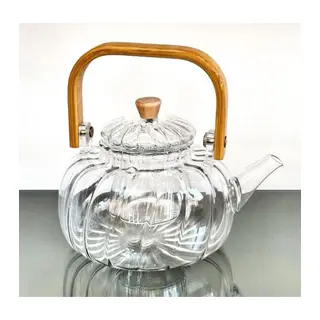 Ahşap Saplı Cam Çizgili Demlik