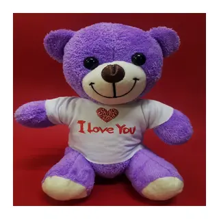 Mor I Love You Tişörtlü Peluş Ayıcık