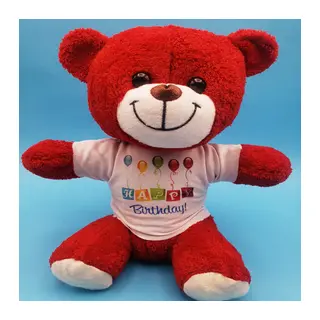 Happy Birthday Tişörtlü Peluş Kırmızı Ayıcık