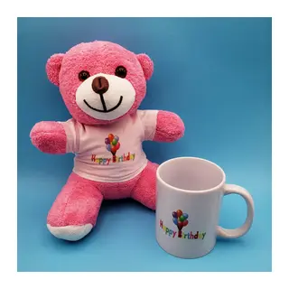 Happy Birthday Tasarım Pembe Ayıcık ve Kupa Seti