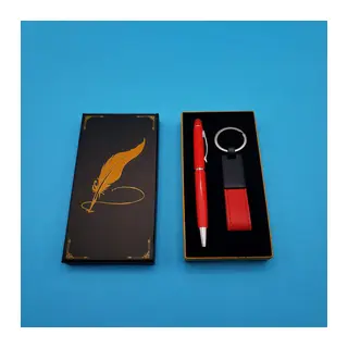 Kutulu Kırmızı Deri Anahtarlık ve Touchpen Tükenmez Kalem Hediye Seti