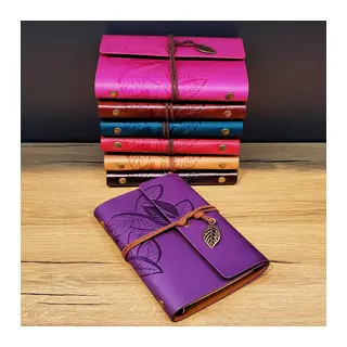 Yaprak Desenli Deri Defter Asorti