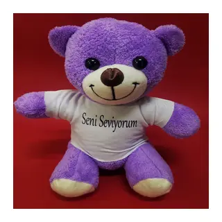 Seni Seviyorum Tişörtlü Mor Peluş Ayıcık