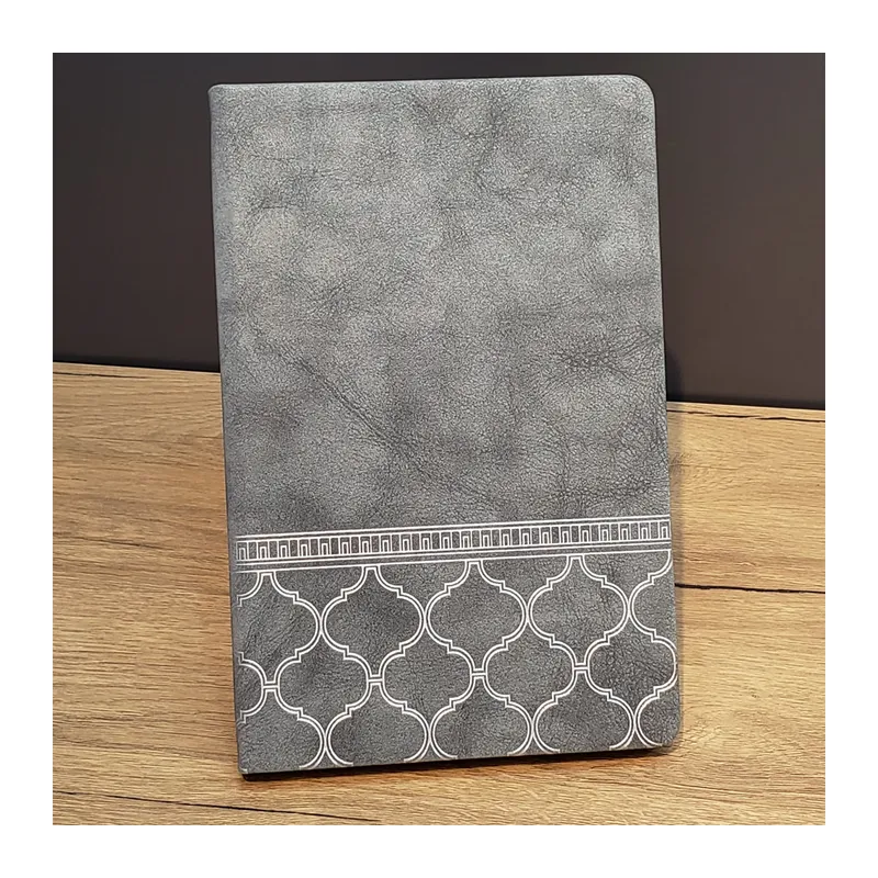 Desenli Gri Renk Deri Defter