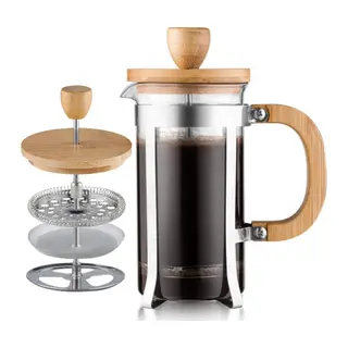 Ahşap Detaylı 600 ml Cam French Press