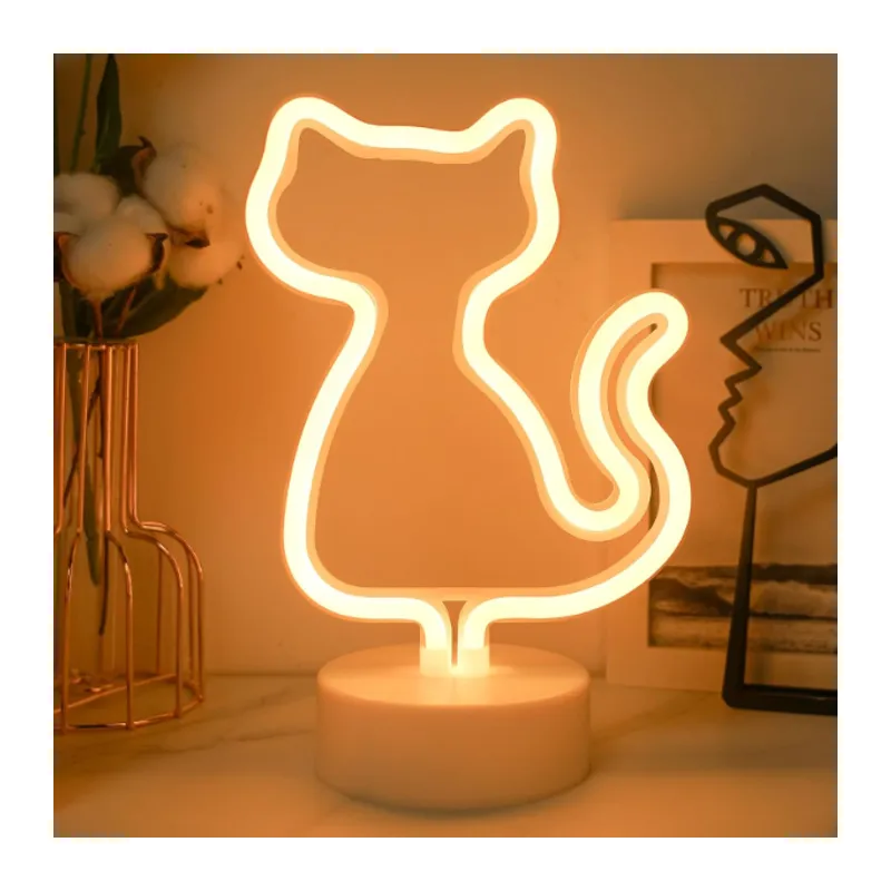 Neon Işıklı Kedi Tasarımlı Lamba