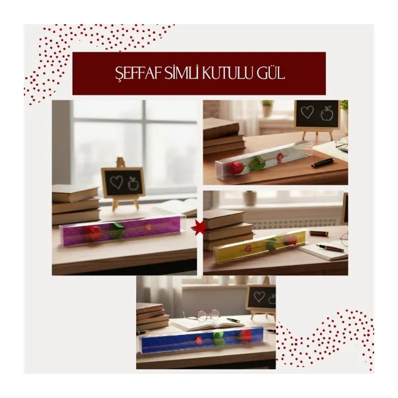 Şeffaf Simli Kutulu Gül - Öğretmenler Günü Hediyesi