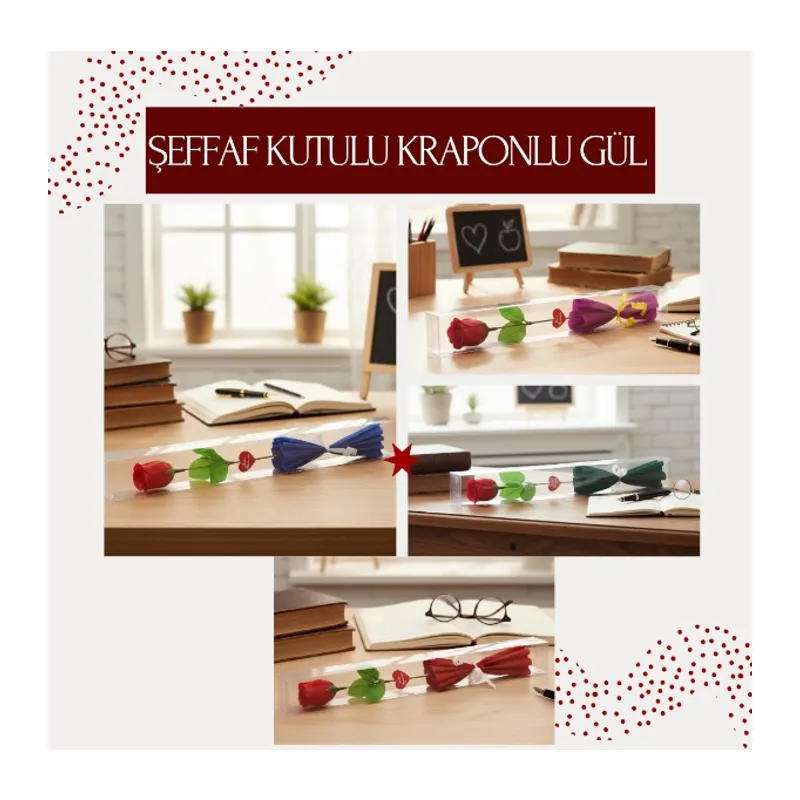 Şeffaf Kutulu Kraponlu Gül - Öğretmenler Günü Hediyesi