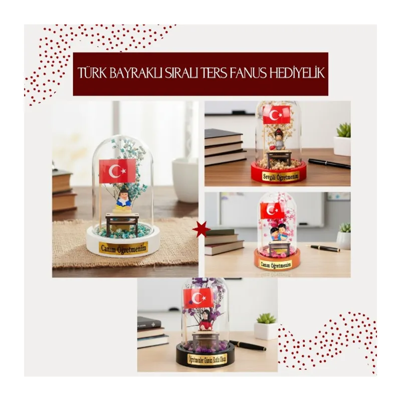 Türk Bayraklı Sıralı Ters Fanus - Öğretmenler Günü Hediyesi