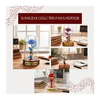 Sonsuzluk Güllü Ters Fanus - Öğretmenler Günü Hediyesi