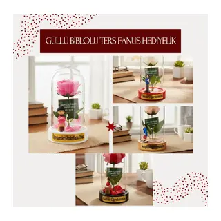 Güllü Biblolu Ters Fanus - Öğretmenler Günü Hediyesi