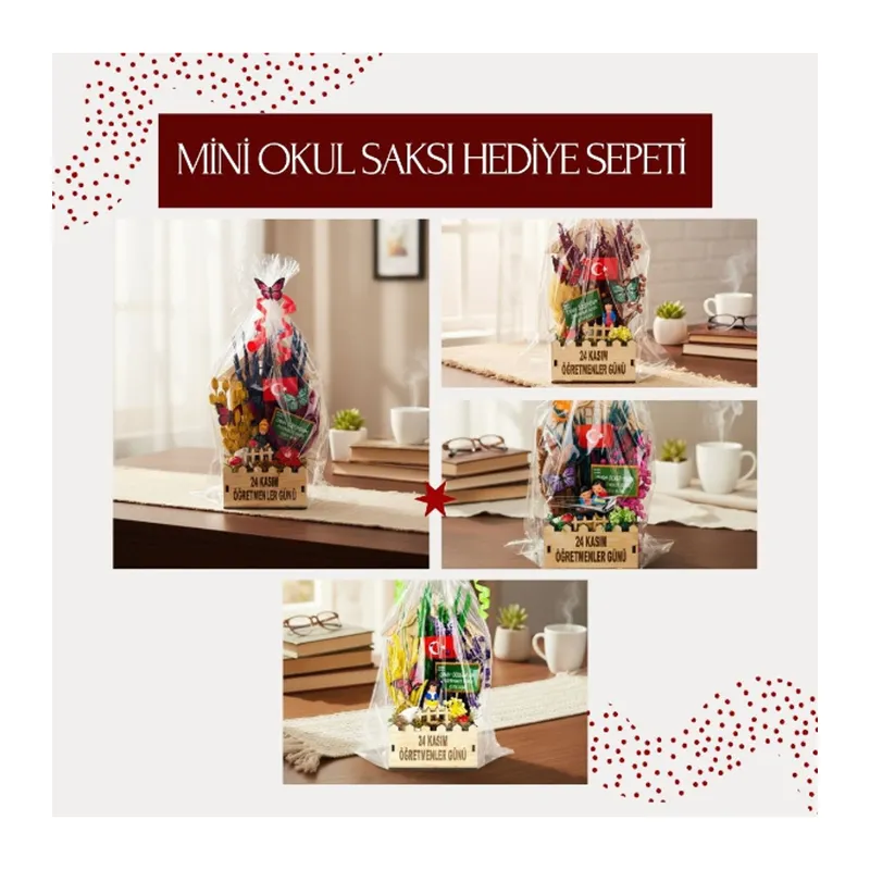 Mini Okul Saksı Hediye Sepeti - Öğretmenler Günü Hediyesi