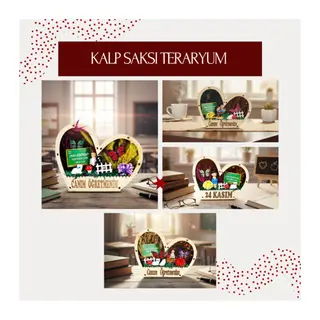Kalp Saksı Teraryum - Öğretmenler Günü Hediyesi
