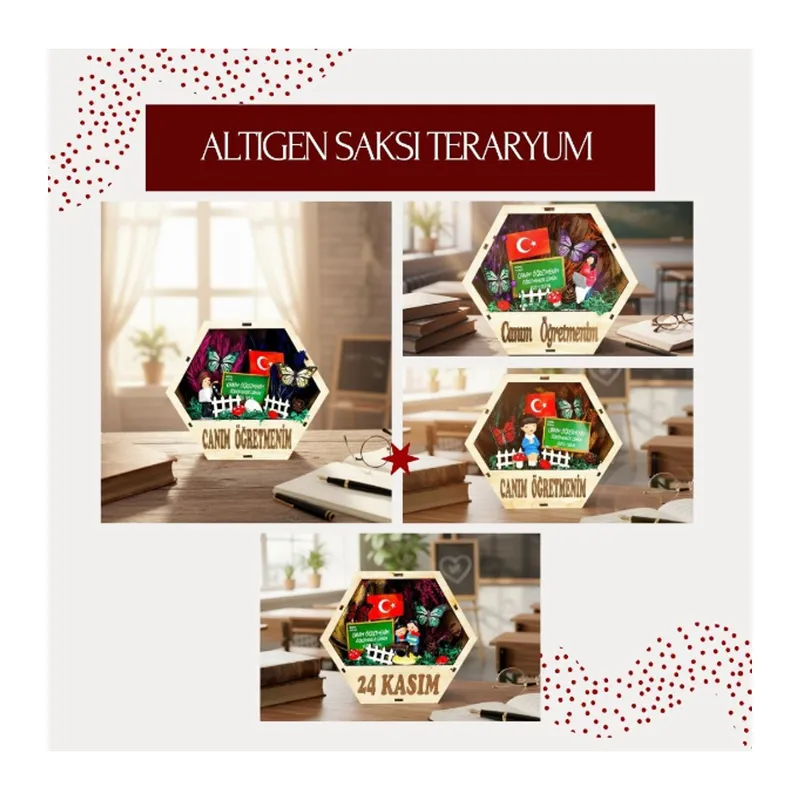 Altıgen Saksı Teraryum - Öğretmenler Günü Hediyesi