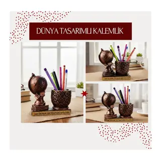 Dünya Tasarımlı Kalemlik - Öğretmenler Günü Hediyesi