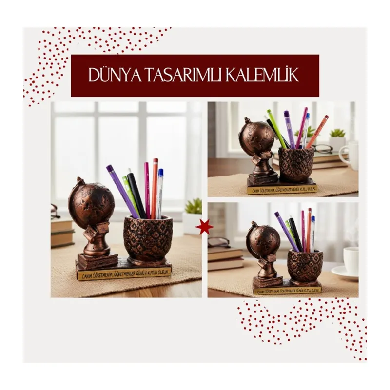 Dünya Tasarımlı Kalemlik - Öğretmenler Günü Hediyesi